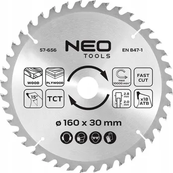 Pilový kotouč Kotouč do pily, vidiový, 160 x 30 mm, 18 zubů, na dřevo NEO TOOLS