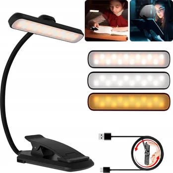 Lampička LED lampička na čtení knih USB-C Přenosná s klipem Noční