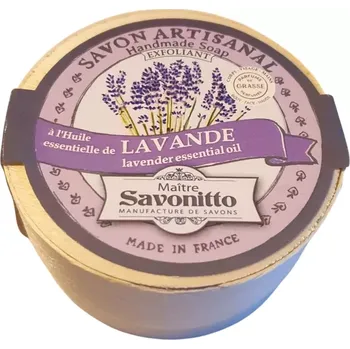 Mýdlo Maître Savonitto Přírodní řemeslné mýdlo v dřevěné krabičce Levandulový Peeling 100 g