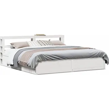 Postel vidaXL Rám postele s čelem 200 x 200 cm masivní borové dřevo [3306332] Barva: Bílá