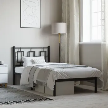 Postel vidaXL Kovový rám postele s čelem 90 x 190 cm [374282] Barva: Černá