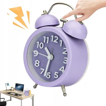 Budík TICHÝ BUDÍK 3 PALCE S PODSVÍCENÍM, NA BATERIE, SNADNÉ ČTENÍ - FIALOVÝ