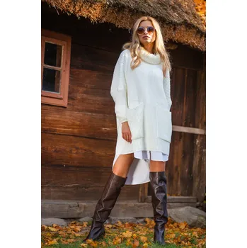 Dámský svetr TopMode Oversized vlněný pletený rolák s kapsami 698840