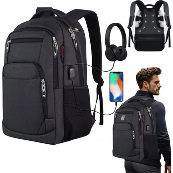 Městský batoh BATOH S USB, VODĚODOLNÝ, PRO NOTEBOOK 18 PALCŮ, PEVNÝ, ČERNÝ