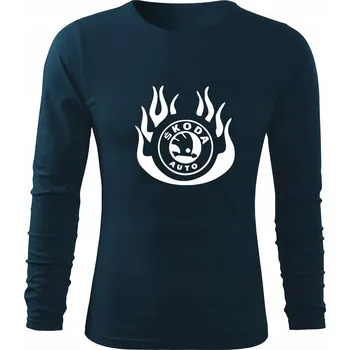 Pánské tričko Tričko s dlouhým rukávem D247 SKODA OGIEŃ FIRE tmavě modré pánské vel XL
