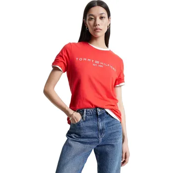 Dámské oblečení TOMMY HILFIGER DÁMSKÉ TRIČKO REG CORP LOGO C-NK SS RED WW0WW40276 SNE Velikost: S