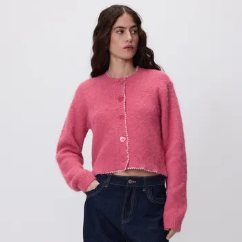Dámský svetr Reserved - Kardigan s ozdobnými knoflíky - růžová - 234JW-30X - 234JW-30X-L