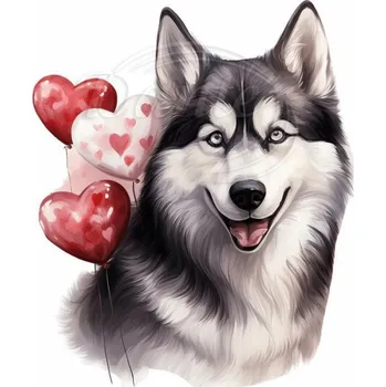 Textilní nažehlovací páska Dante Nažehlovačka Husky a balónky - 6 x 6 cm