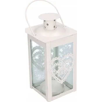 Svícen Kovová lucerna bílá, lampion 14 cm