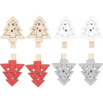 Vánoční dekorace Strom dřevěný na kolíčku 4,5 cm (8 ks)