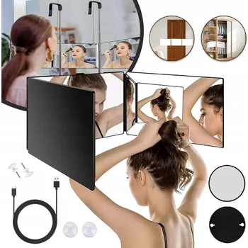 Zrcadlo Zrcadlo 360°, Trojdílné Zrcadlo s Háčky, Nastavitelná Výška a Skládací