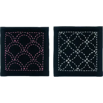 Vyšívací vzor Sashiko startovací sada 10 x 10 cm SEDM POKLADŮ a VLNY OCEÁNU, indigo, sartor.cz