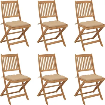 Skládací zahradní židle s poduškami 6 ks masivní akácie - 8720286459942