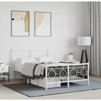 Ložnice vidaXL Kovový rám postele s hlavovým a nožním čelem 120 x 190 cm [376241] Barva: Bílá