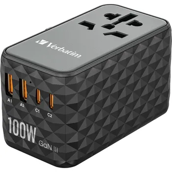 Mobilní telefon Cestovní adaptér VERBATIM GaN III Universal Travel Adapter 100W UTA-06