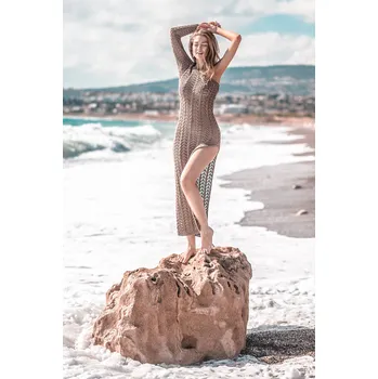 Dámské šaty TopMode Pletené letní maxi šaty s rozparkem 658977