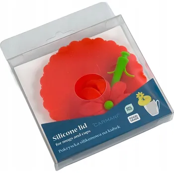 Silikonové víko na hrnek pro louhování čaje, bylinek, květina červená