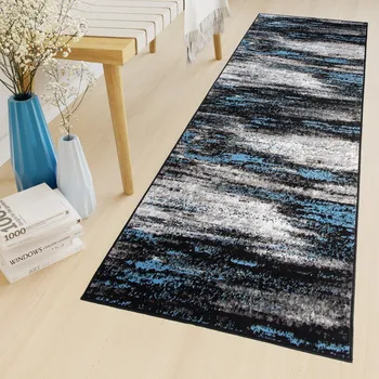 Koberec Běhoun na míru Maya - abstrakt 3 - černý/modrý Rozměr koberce: 70 cm