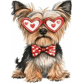 Textilní nažehlovací páska Dante Nažehlovačka Jorkšír brýle srdce - 4 x 6 cm