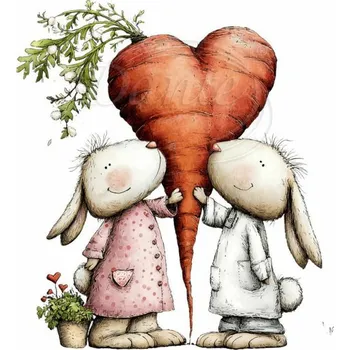 Textilní nažehlovací páska Dante Nažehlovačka Králíčci a srdíčková mrkev - 11 x 12 cm