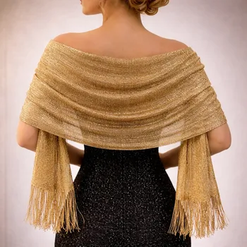 Šála luxusní společenský šál s třásněmi Barva: Zlatá