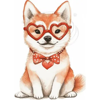 Textilní nažehlovací páska Dante Nažehlovačka Akita inu brýle srdce - 4 x 6 cm