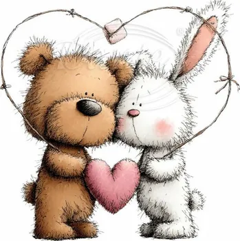 Textilní nažehlovací páska Dante Nažehlovačka Medvídek a králíček v srdci - 12 x 12 cm