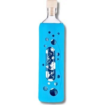 Láhev Flaska | Skleněná láhev na vodu – silikonový obal „Grip“ Barva: Tyrkysová programované sklo Glass & Vibe • revitalizace vody • vyrobeno v EU • 0,5 l