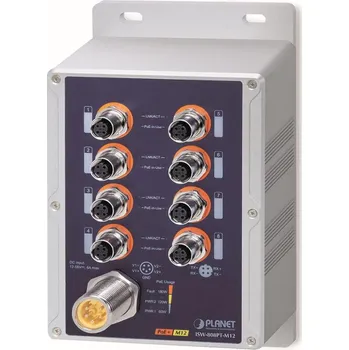 Počítač PLANET Průmyslový PoE switch 8x 100Mb, PoE 802.3at 36W/180W, IP67, -40~+75°C, 12-56VDC, M12 konektory