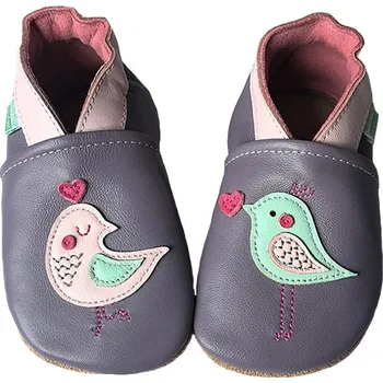 Capáčky Hopi Hop Kožené capáčky Barefoot Vel. XL (18-24 měs.) Ptáček Violet