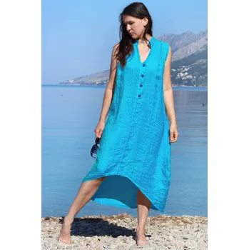 Dámské šaty TopMode Letní dámské lněné šaty s knoflíky 658836