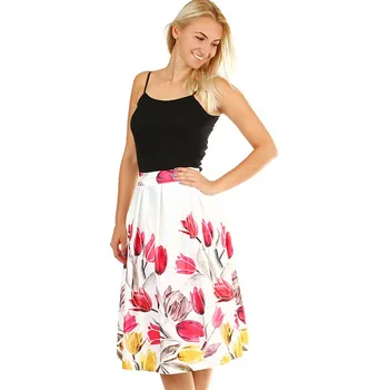 Dámská sukně TopMode Saténová dámská áčková sukně s tulipánovým potiskem 377133