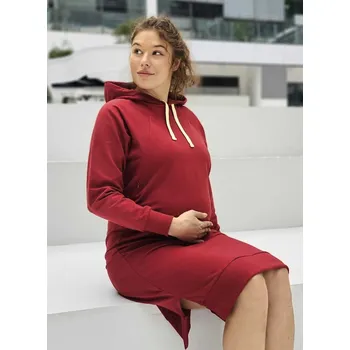 Těhotenská móda Mikinové těhotenské a kojící šaty Happy 3v1 - bordó bavlněné Velikost: M