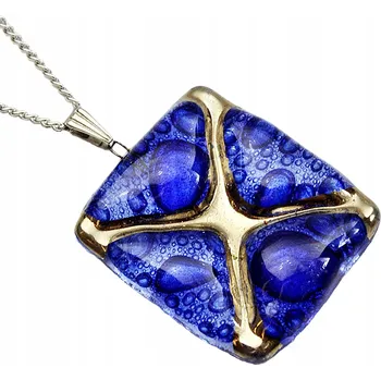 Náhrdelník Modrý náhrdelník X, ruční výroba, zdobený platinou