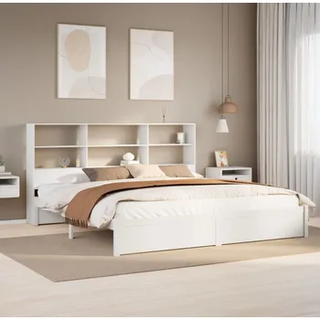 Postel vidaXL Postel s knihovnou bez matrace 180x200 cm masivní borovice [3322400] Barva: Bílá