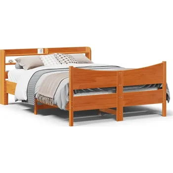 Postel vidaXL Rám postele s čelem 140 x 200 cm masivní borové dřevo [3307045] Barva: Voskově hnědá