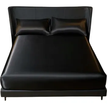 Prostěradlo Sada ložního prádla se saténovým povrchem Prostěradlo s gumou 99 x 190 cm + 2x povlak na polštář 50 x 75 cm Hladké a lesklé TWIN SIZE černá