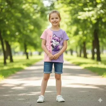 Dívčí tričko krátký rukáv Kugo DC9406 fialové