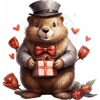 Textilní nažehlovací páska Dante Nažehlovačka Bobr s dárečkem - 6 x 6 cm