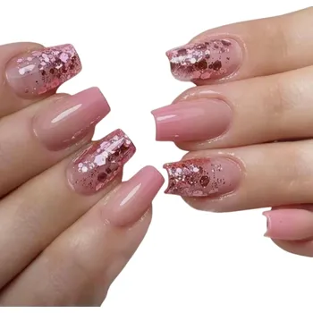 Umělé nehty Sladká kolekce umělých nehtů 24 ks Střední coffin tvar Třpytivý ombré akrylový efekt Barevné nalepovací tipy pro hravou manikúru