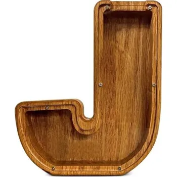 Trezor Dřevěná pokladnička písmeno J 18 cm výška 2,8 cm šířka Průhledná plastová část Dekorativní spořicí pokladna