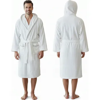 Pánský župan Pánský župan VELLUTO Bílý XXXL Kapuce SPA 100% Bavlna HOTEL
