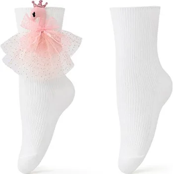 BE SNAZZY Bílé slavnostní ponožky s tylovou ozdobou a labutí Vel. 24 - 29