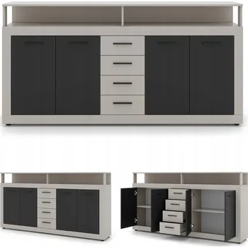 Komoda Velká komoda XXL 190 cm LUNA 4D4S Kašmír Černá Zásuvky Dvířka