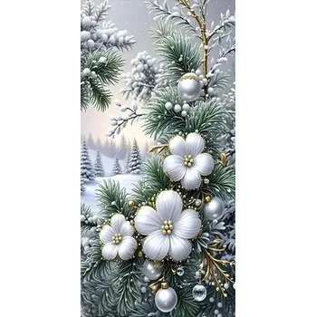 Diamantové malování Diamantové malování - Bílé vánoční květy + třpytivé kamínky (85 x 45)