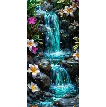 Diamantové malování Diamantové malování - Vodopády a květy + třpytivé kamínky (85 x 45)