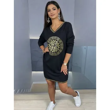 Dámské šaty Mikinové šaty potisk černé Velikost: XS - L