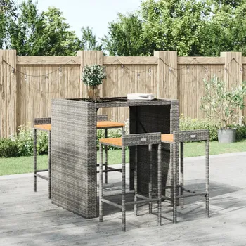 Barová židle Barové stoličky 4 ks šedé polyratan a masivní akáciové dřevo - 8720845740177