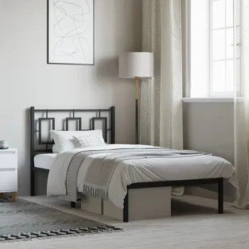 Postel Kovový rám postele s čelem černý 90 x 200 cm - 8721012304871