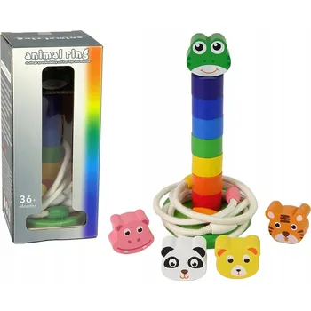 Dřevěná hračka DŘEVĚNÁ EDUKAČNÍ PYRAMIDA SKLÁDAČKA NA ŠŇŮRCE STAVEBNICE ZVÍŘÁTKA